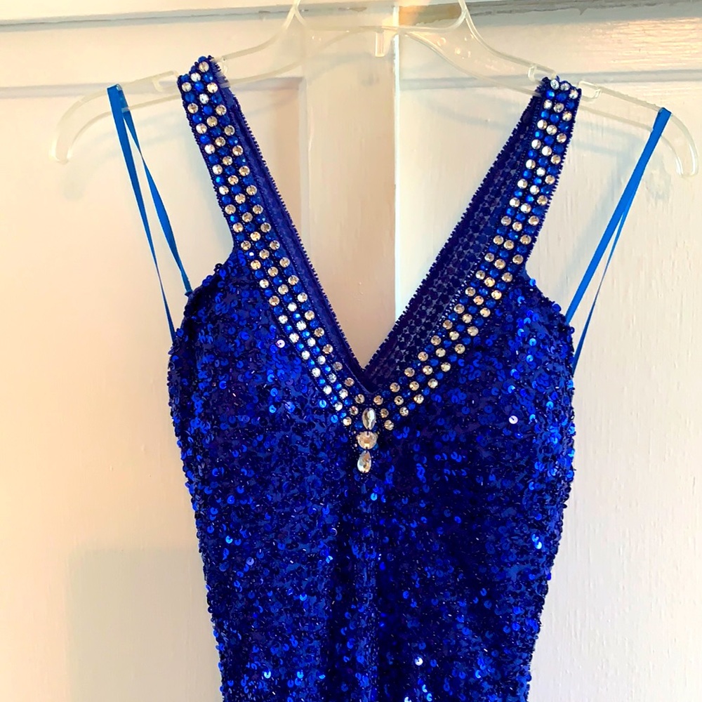 Sequin Backless Maxi Blue Party Dress Size 4/6